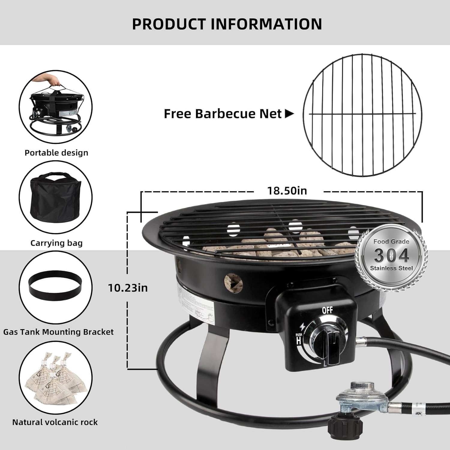 58000 BTU Propane Gas Fire Pit 19&quot; - Horti Cubic