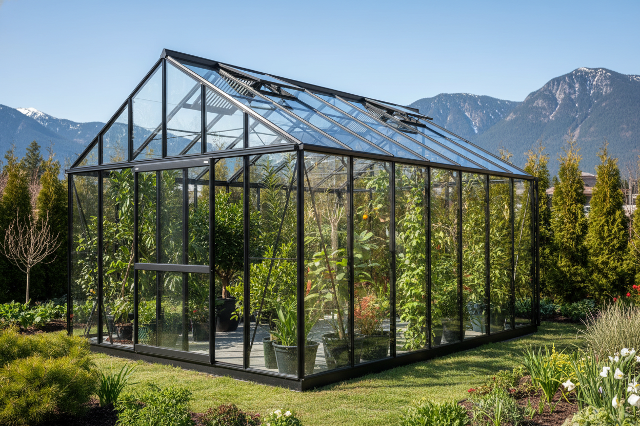 Our Premium Greenhouse offers thicker 6–8 mm polycarbonate or tempered glass on a reinforced aluminum frame—ideal for growers who want better insulation, strength, and long-term durability in Canada.

Reinforced aluminum frame—wind/snow tested; long-lasting performance.
6–8 mm UV-PC or tempered glass for higher insulation and clarity.
Large interior volume; optional glass wall and roof vent packages.
Highly customizable width, height, and doors to fit your backyard layout.