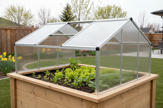 The YMX-02 cold frame is a wider format that fits common 4×4 raised beds. This durable polycarbonate cover gives reliable season extension in Canadian backyards — without the cost or space of a full greenhouse.

Wider footprint—optimized for 4×4 raised beds.
UV-stabilized 4&nbsp;mm polycarbonate for heat retention and light diffusion.
Aluminum frame resists corrosion and requires minimal maintenance.
20-minute DIY assembly with basic tools; beginner-friendly.
Start earlier in spring and protect crops in fal