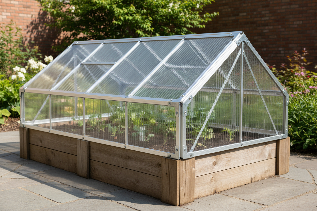 Thicker 6 mm polycarbonate, reinforced frame, perfect fit for 4×8 raised beds.